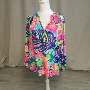 Lilly Pulitzer Women's Elsa Floral Blouse Sz Medium Silk